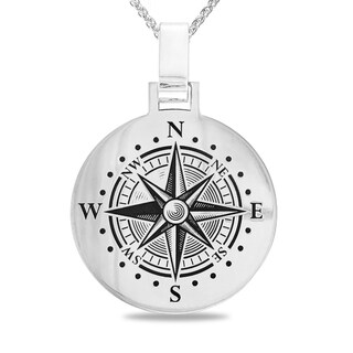 Men's Engravable Compass Disc Pendant in Sterling Silver (1-4