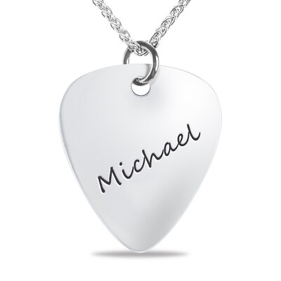 Men S Engravable Handwriting Guitar Pick Pendant In Sterling Silver 1 3 Lines 22 Zales - Sterling Silver Guitar Pick Pendant