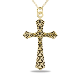 Men's Engravable Geometric Gothic-Style Cross Pendant in 10K White or Yellow Gold (1 Line)