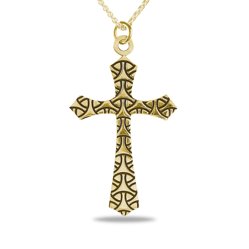 Men's Engravable Geometric Gothic-Style Cross Pendant in 10K White or Yellow Gold (1 Line)