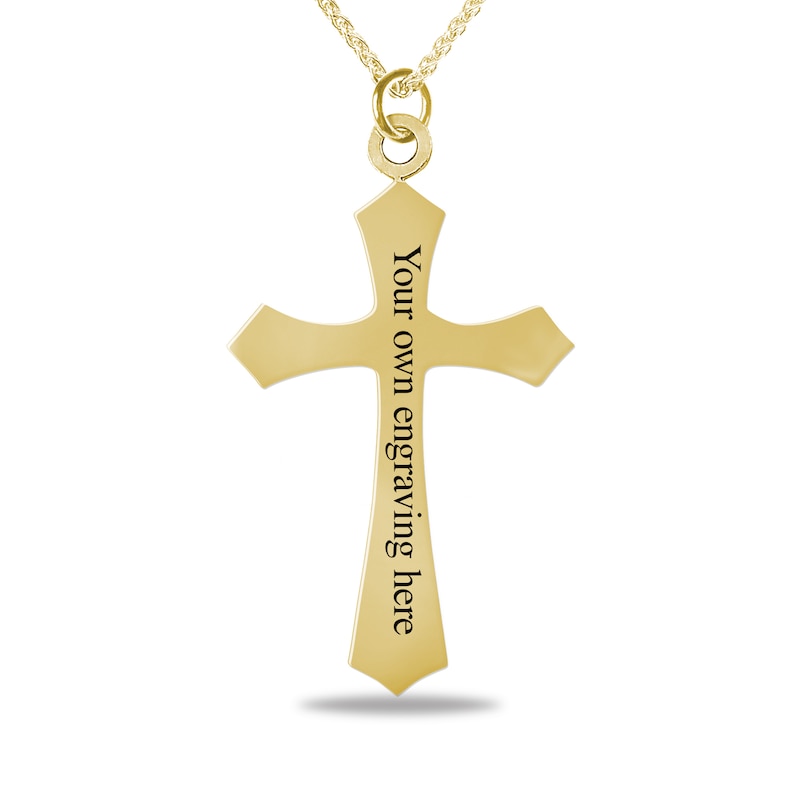 Men's Engravable Geometric Gothic-Style Cross Pendant in 10K White or Yellow Gold (1 Line)