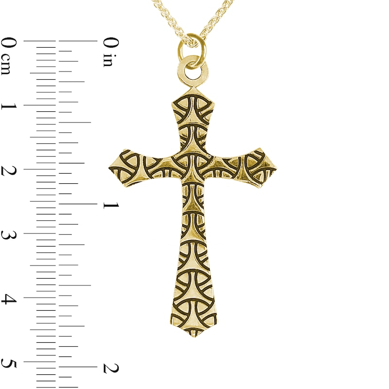 Men's Engravable Geometric Gothic-Style Cross Pendant in 10K White or Yellow Gold (1 Line)