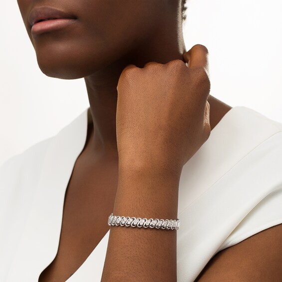 1/4 CT. T.w. Diamond Double Row S-Link Bracelet in Sterling Silver - 7.25"