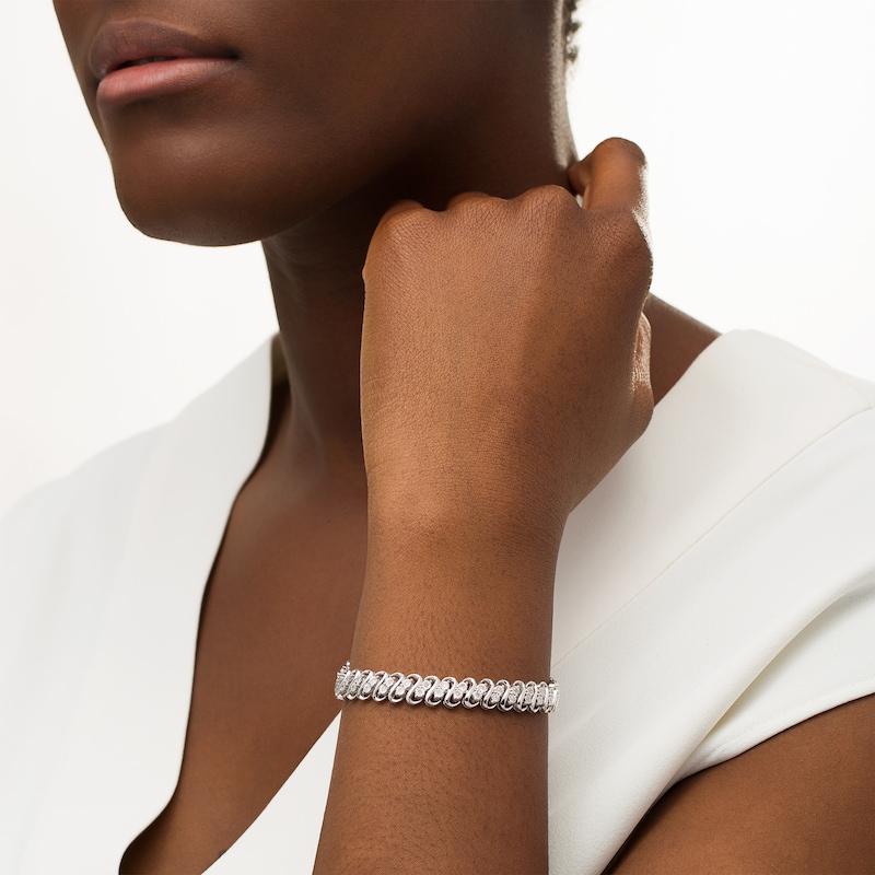 Main Image 2 of 1/4 CT. T.W. Diamond Double Row S-Link Bracelet in Sterling Silver - 7.25"