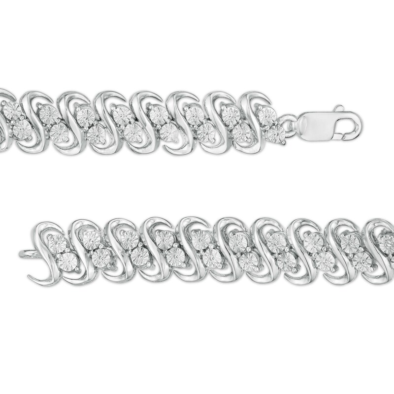 Main Image 3 of 1/4 CT. T.W. Diamond Double Row S-Link Bracelet in Sterling Silver - 7.25"