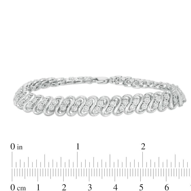 Main Image 4 of 1/4 CT. T.W. Diamond Double Row S-Link Bracelet in Sterling Silver - 7.25"