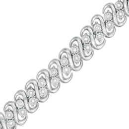 1/2 CT. T.W. Diamond Double Row S-Link Bracelet in Sterling Silver - 7.25"