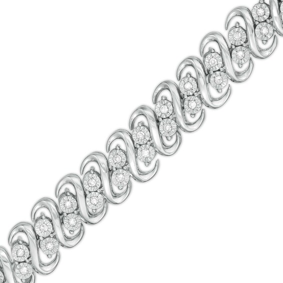 1/2 CT. T.w. Diamond Double Row S-Link Bracelet in Sterling Silver - 7.25"