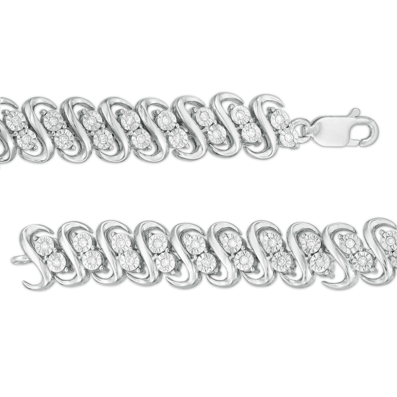 Main Image 3 of 1/2 CT. T.W. Diamond Double Row S-Link Bracelet in Sterling Silver - 7.25"