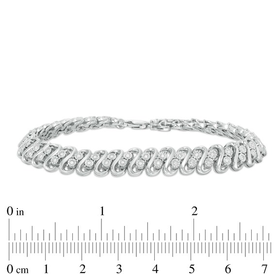 1/2 CT. T.w. Diamond Double Row S-Link Bracelet in Sterling Silver - 7.25"