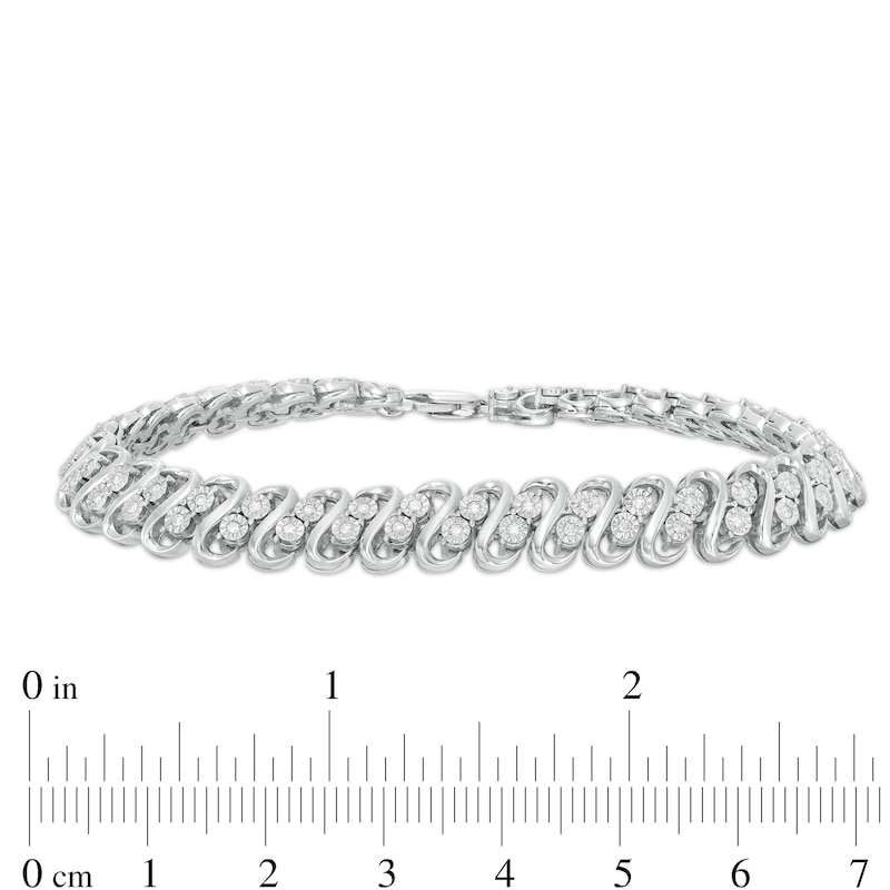 Main Image 4 of 1/2 CT. T.W. Diamond Double Row S-Link Bracelet in Sterling Silver - 7.25"