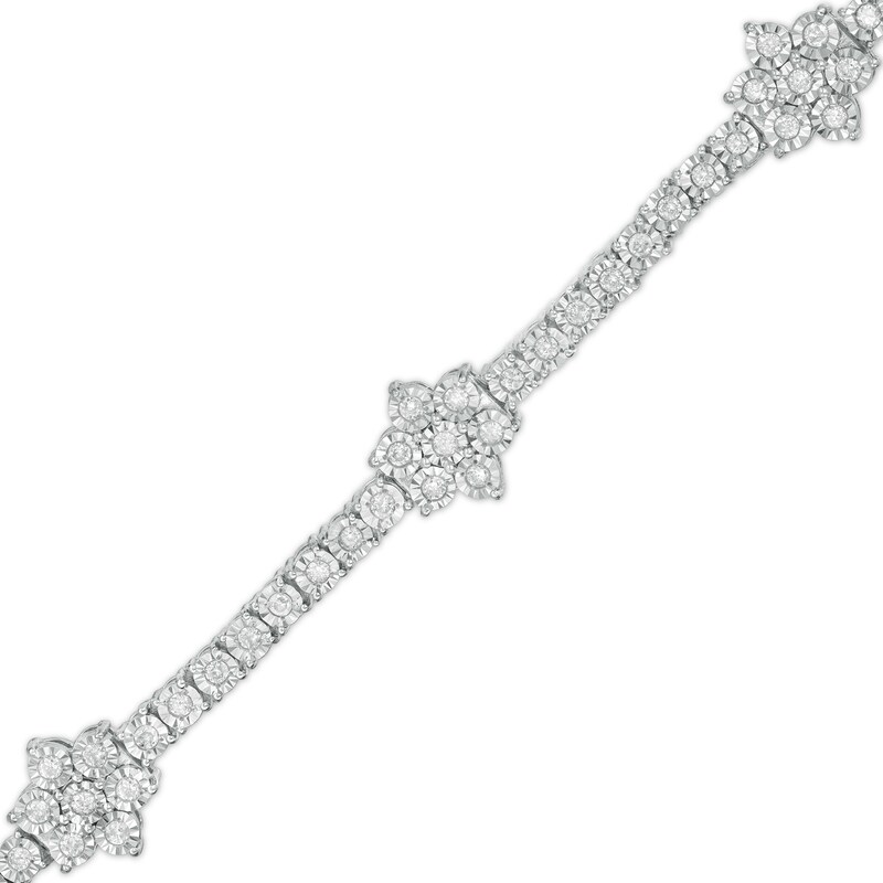 1 CT. T.W. Diamond Flower Station Bracelet in Sterling Silver - 7.25"