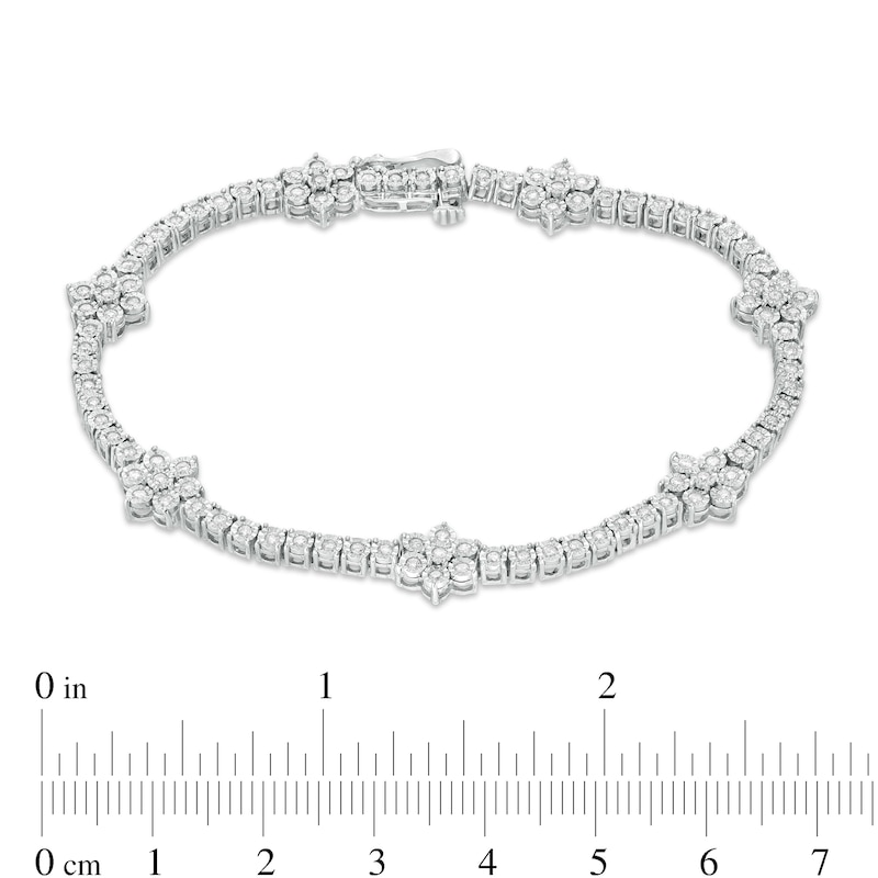 1 CT. T.W. Diamond Flower Station Bracelet in Sterling Silver - 7.25"