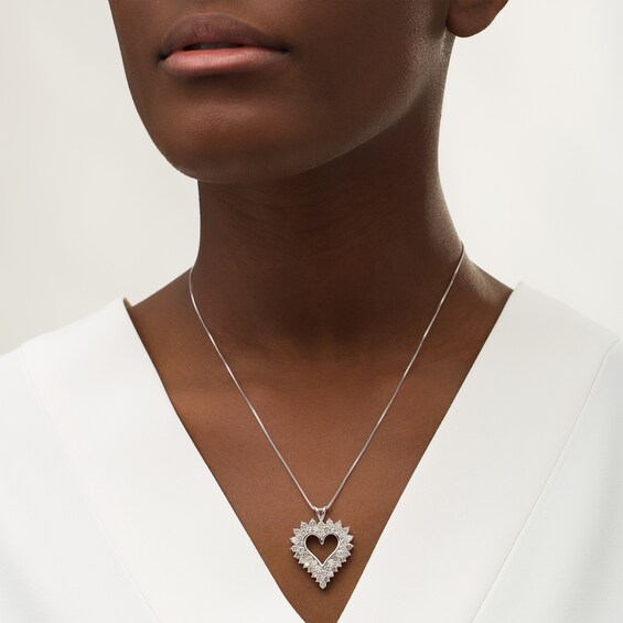 3 CT. T.W. Diamond Sunburst Frame Heart Pendant in Sterling Silver 3 CT. T.W. Diamond Sunburst Frame Heart Pendant in Sterling Silver