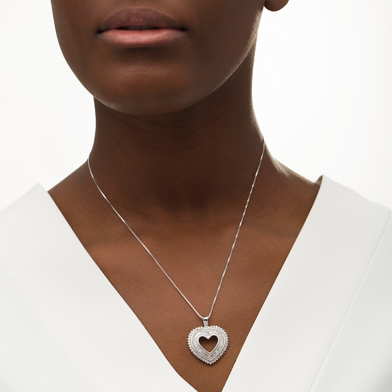 Main Image 2 of 1 CT. T.W. Diamond Shadow Heart Pendant in Sterling Silver