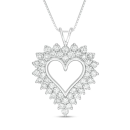 4 CT. T.W. Diamond Sunburst Frame Heart Pendant in Sterling Silver