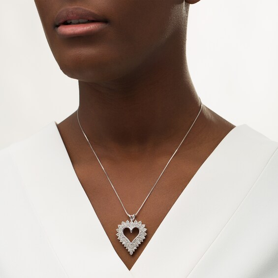4 CT. T.w. Diamond Sunburst Frame Heart Pendant in Sterling Silver