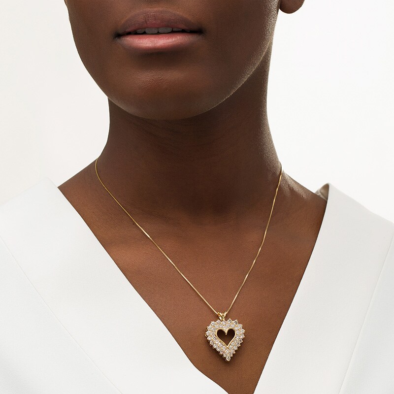 Main Image 2 of 4 CT. T.W. Diamond Shadow Frame Heart Pendant in Sterling Silver with 14K Gold Plate