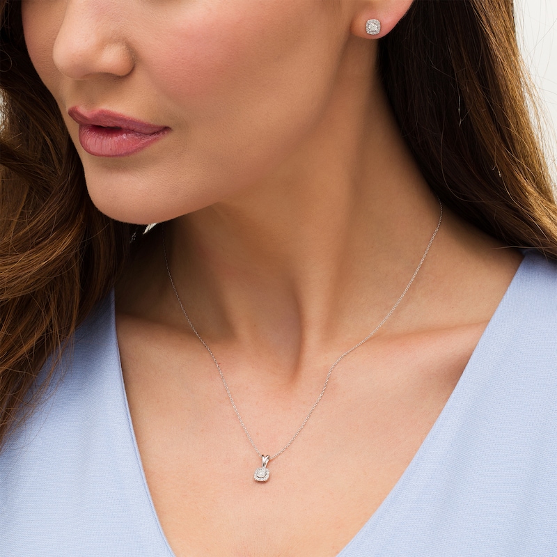 Main Image 2 of 1/5 CT. T.W. Diamond Cushion Bead Frame Pendant and Stud Earrings Set in Sterling Silver