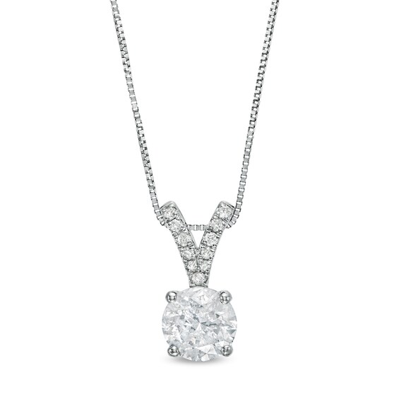 1 CT. T.w. Diamond "V" Drop Pendant in 14K White Gold (J/I3) - 18.25"