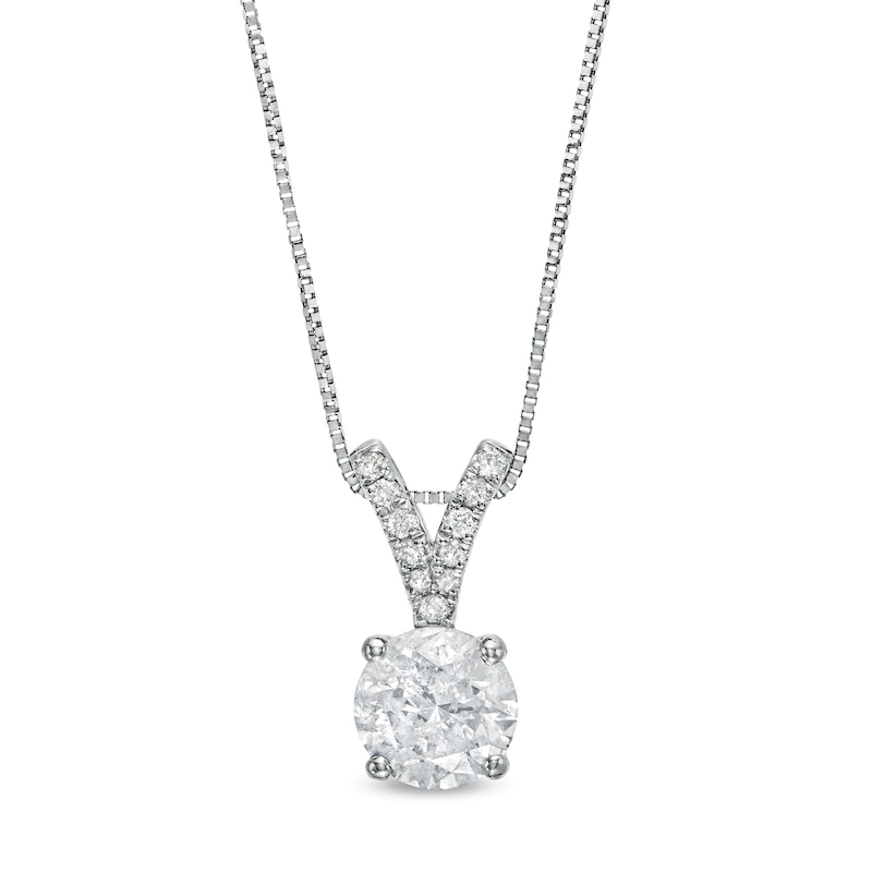 Main Image 1 of 1 CT. T.W. Diamond "V" Drop Pendant in 14K White Gold (J/I3) - 18.25"