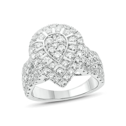 2 CT. T.W. Composite Diamond Teardrop Frame Multi-Row Shank Engagement Ring in 10K White Gold