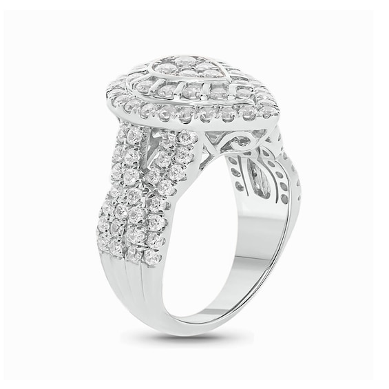2 CT. T.w. Composite Diamond Teardrop Frame Multi-Row Shank Engagement Ring in 10K White Gold