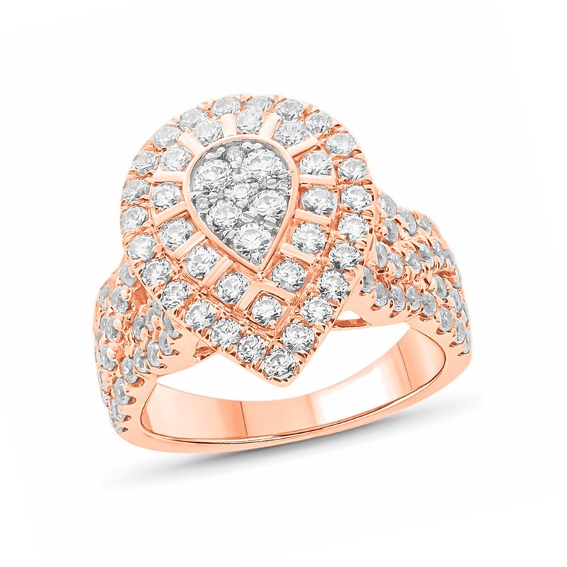 2 CT. T.W. Composite Diamond Teardrop Frame Multi-Row Shank Engagement Ring in 10K Rose Gold