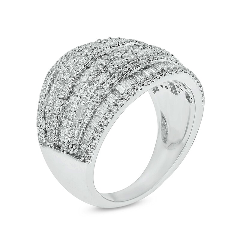 1-1/2 CT. T.W. Baguette and Round Diamond Multi-Row Dome Ring in 10K White Gold