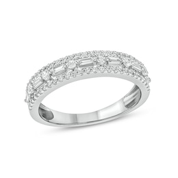 1/2 CT. T.W. Baguette and Round Diamond Multi-Row Band in 10K White Gold