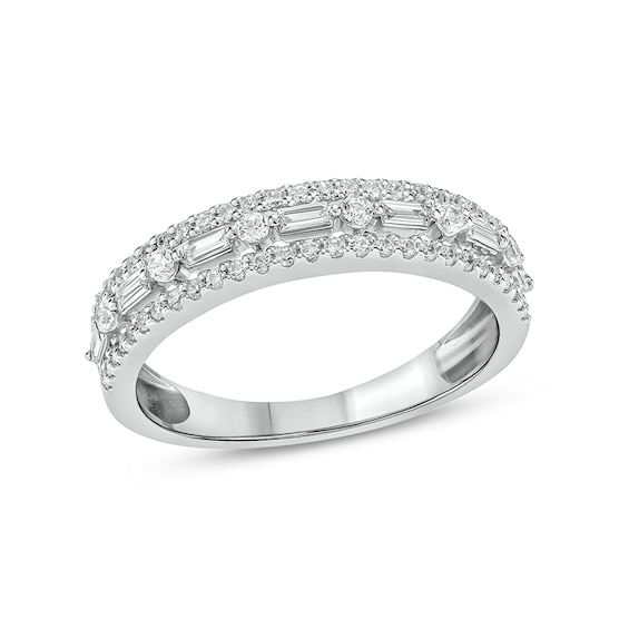 1/2 CT. T.w. Baguette and Round Diamond Multi-Row Band in 10K White Gold