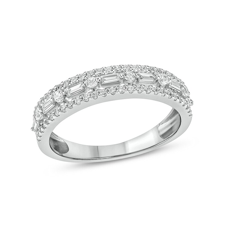 Main Image 1 of 1/2 CT. T.W. Baguette and Round Diamond Multi-Row Band in 10K White Gold