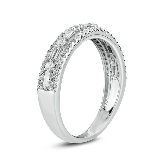 1/2 CT. T.w. Baguette and Round Diamond Multi-Row Band in 10K White Gold