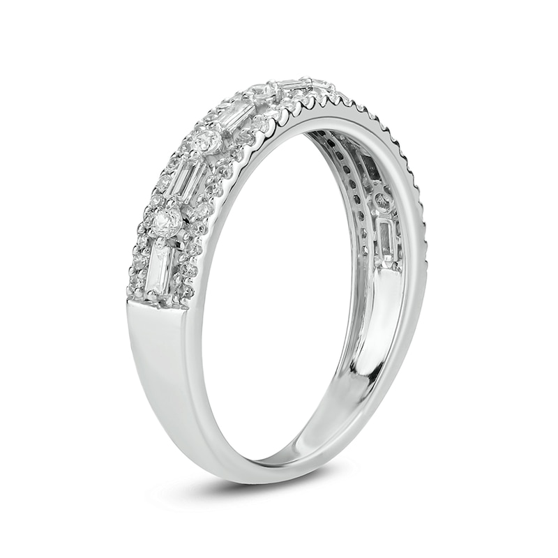 Main Image 2 of 1/2 CT. T.W. Baguette and Round Diamond Multi-Row Band in 10K White Gold