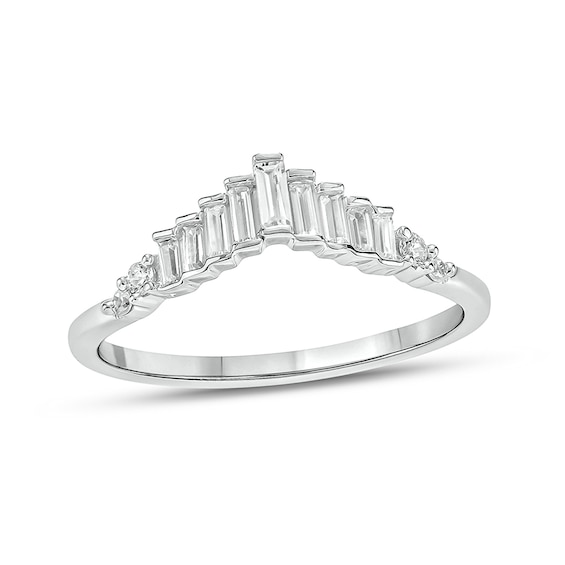 1/5 CT. T.w. Baguette and Round Diamond Chevron Ring in 10K White Gold