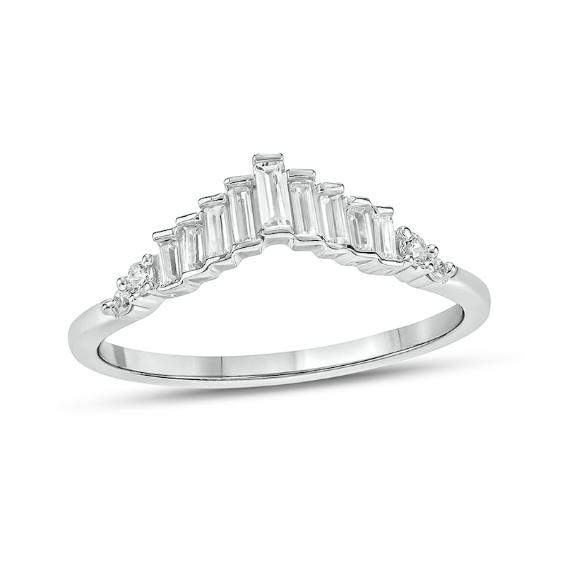 Main Image 1 of 1/5 CT. T.W. Baguette and Round Diamond Chevron Ring in 10K White Gold