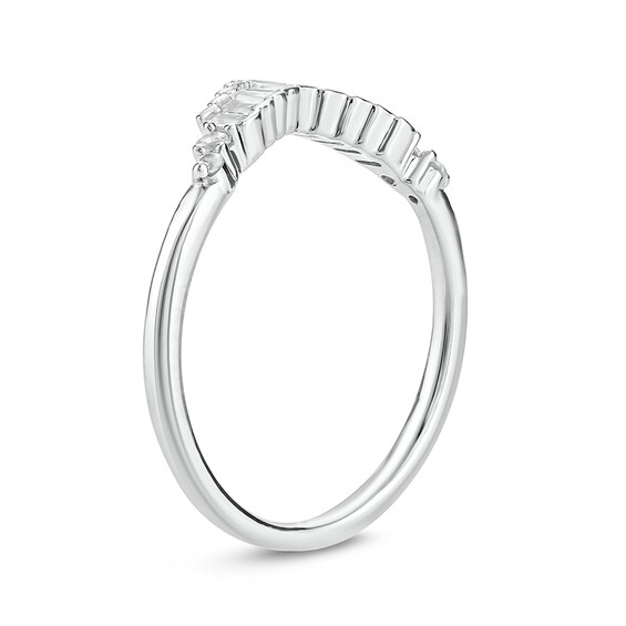 1/5 CT. T.w. Baguette and Round Diamond Chevron Ring in 10K White Gold