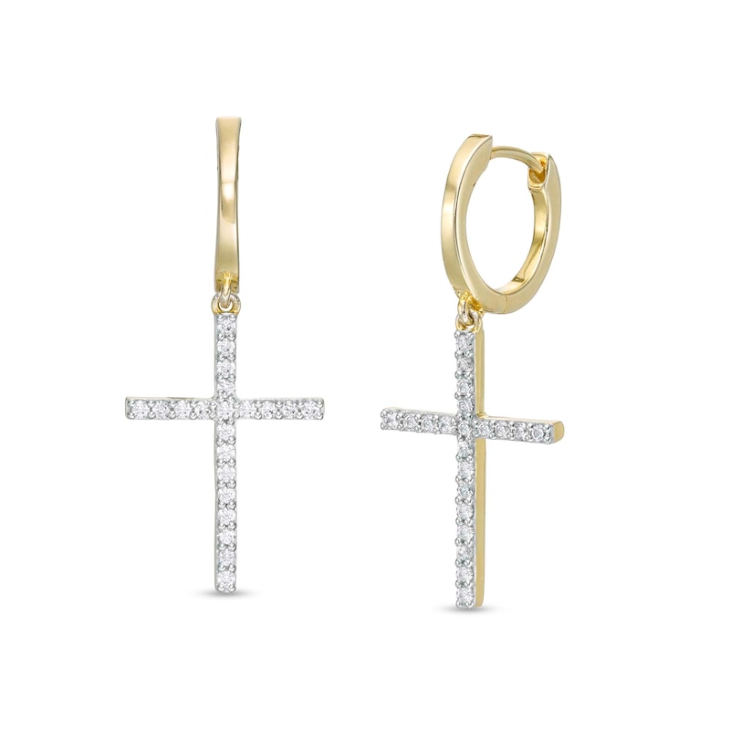 Main Image 1 of 1/5 CT. T.W. Diamond Cross Drop Hoop Earrings in 10K Gold