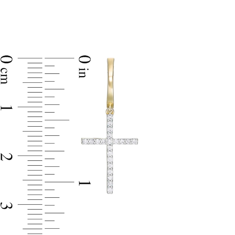 Main Image 3 of 1/5 CT. T.W. Diamond Cross Drop Hoop Earrings in 10K Gold