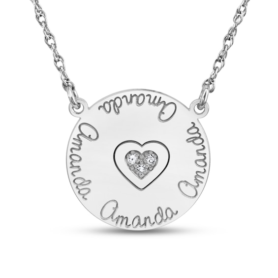Diamond Accent Heart and Name Disc Necklace (1 Line)