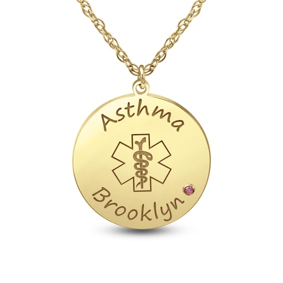Birthstone Engravable Medical Alert Disc Pendant (1 Stone and 2 Lines)
