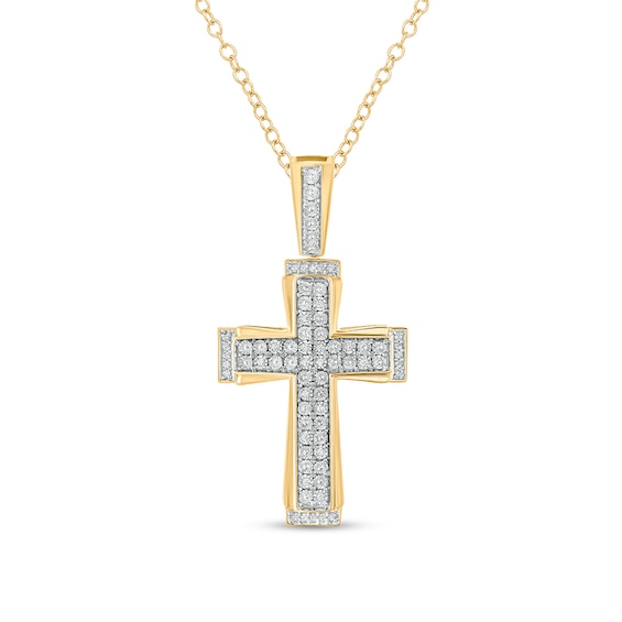 Men's 1/10 CT. T.W. Diamond Double Row Art Deco Cross Pendant in ...