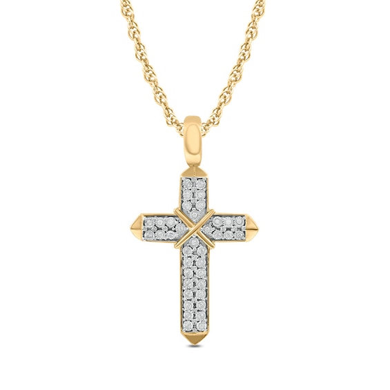 Men's 1/10 CT. T.w. Diamond Double Row "X" Cross Pendant in 10K Gold