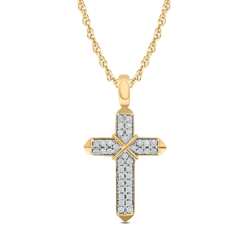 Men's 1/10 CT. T.W. Diamond Double Row "X" Cross Pendant in 10K Gold