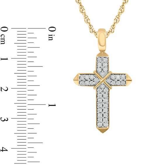 Men's 1/10 CT. T.w. Diamond Double Row "X" Cross Pendant in 10K Gold