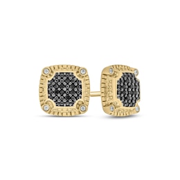 1/10 CT. T.W. Enhanced Black and White Composite Diamond Cushion Frame Vintage-Style Stud Earrings in 10K Gold