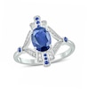 Thumbnail Image 0 of Oval Lab-Created Blue Sapphire and 1/15 CT. T.W. Diamond Art Deco Evil Eye Ring in Sterling Silver