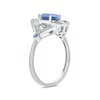Thumbnail Image 1 of Oval Lab-Created Blue Sapphire and 1/15 CT. T.W. Diamond Art Deco Evil Eye Ring in Sterling Silver
