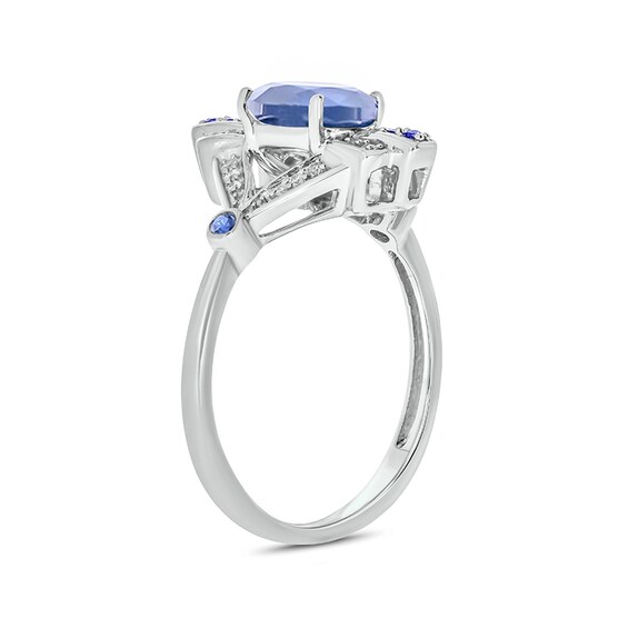 Oval Lab-Created Blue Sapphire and 1/15 CT. T.w. Diamond Art Deco Evil Eye Ring in Sterling Silver