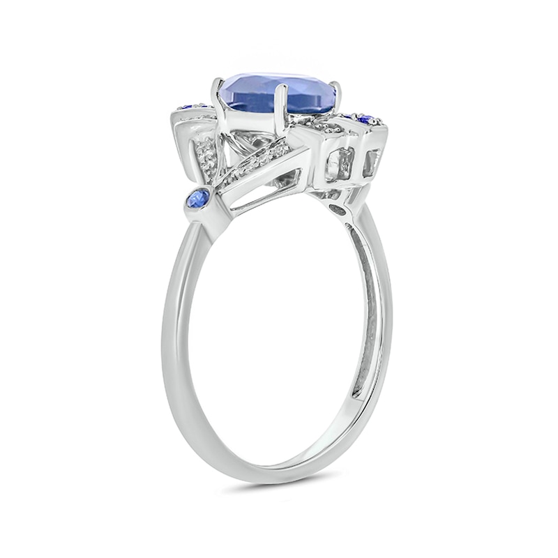 Main Image 2 of Oval Lab-Created Blue Sapphire and 1/15 CT. T.W. Diamond Art Deco Evil Eye Ring in Sterling Silver